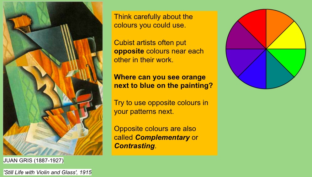 KS3 art project cubism colour theory