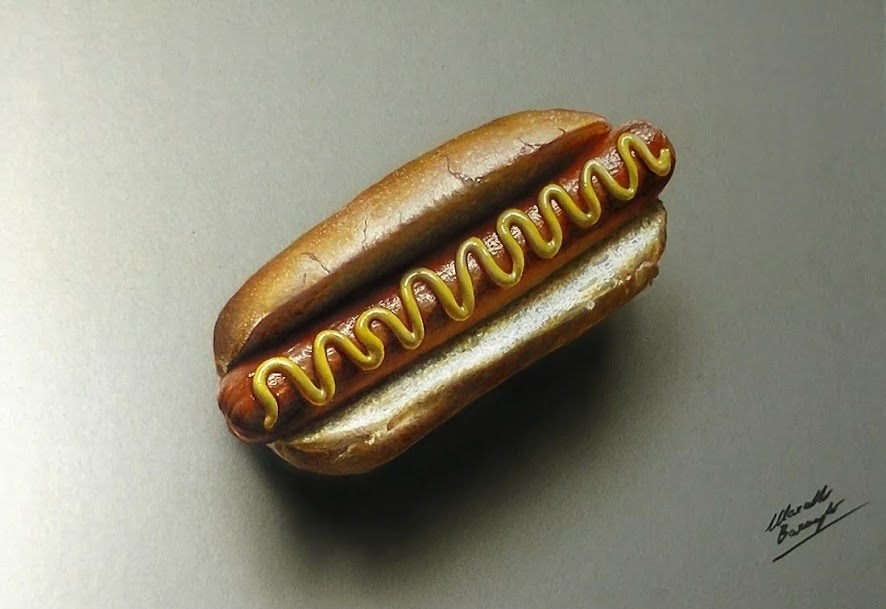 Hyper Realistic hot dog drawing by Marcello Barenghi