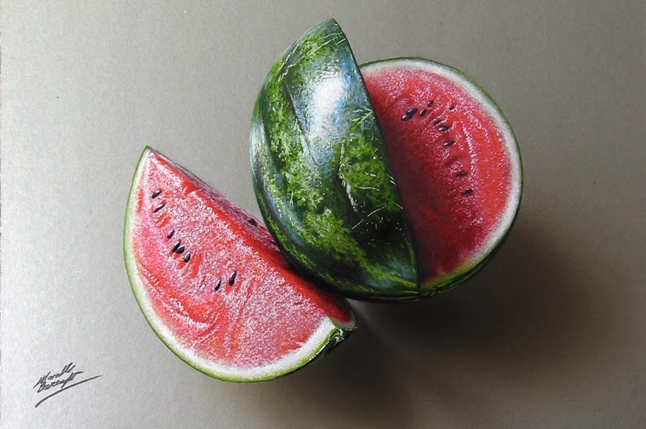 Realistic watermelon drawing by Marcello Barenghi