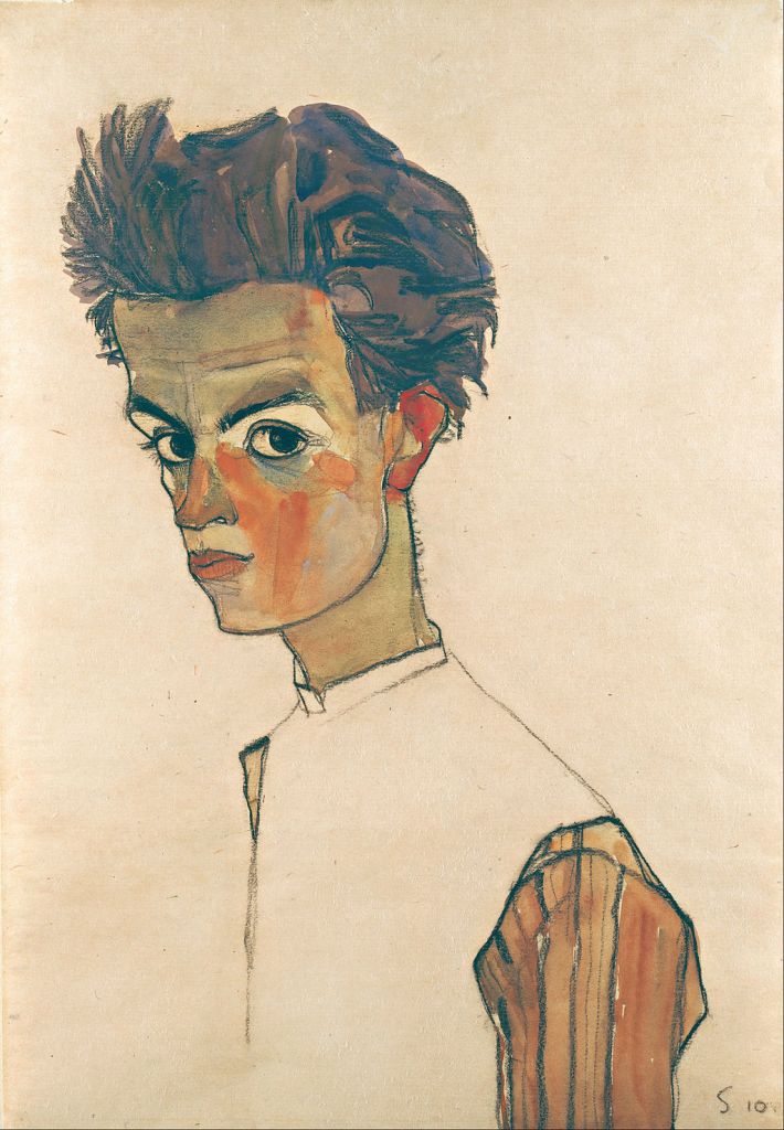 Egon Schiele art lesson - Self-Portrait with Striped Shirt