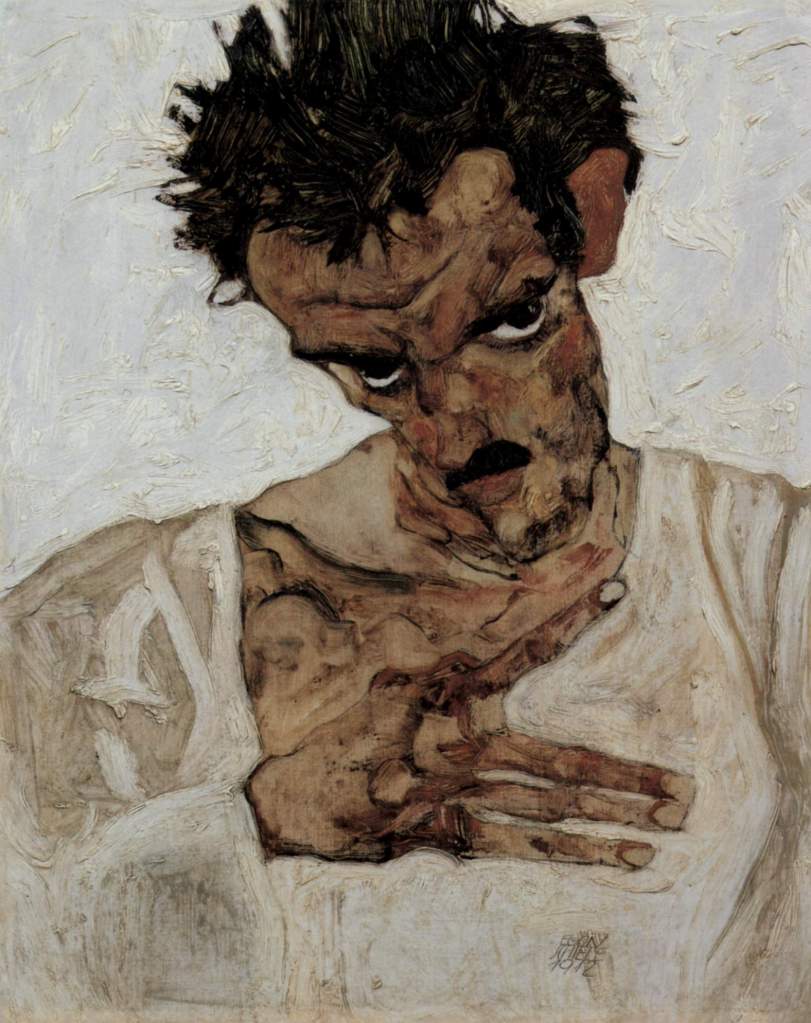 Egon Schiele artist profile - Selbstporträt mit gesenktem Kopf - self portrait with lowered head