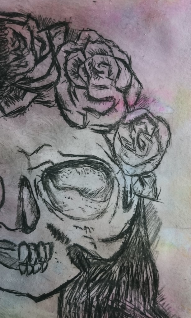 drypoint etching skull art lesson