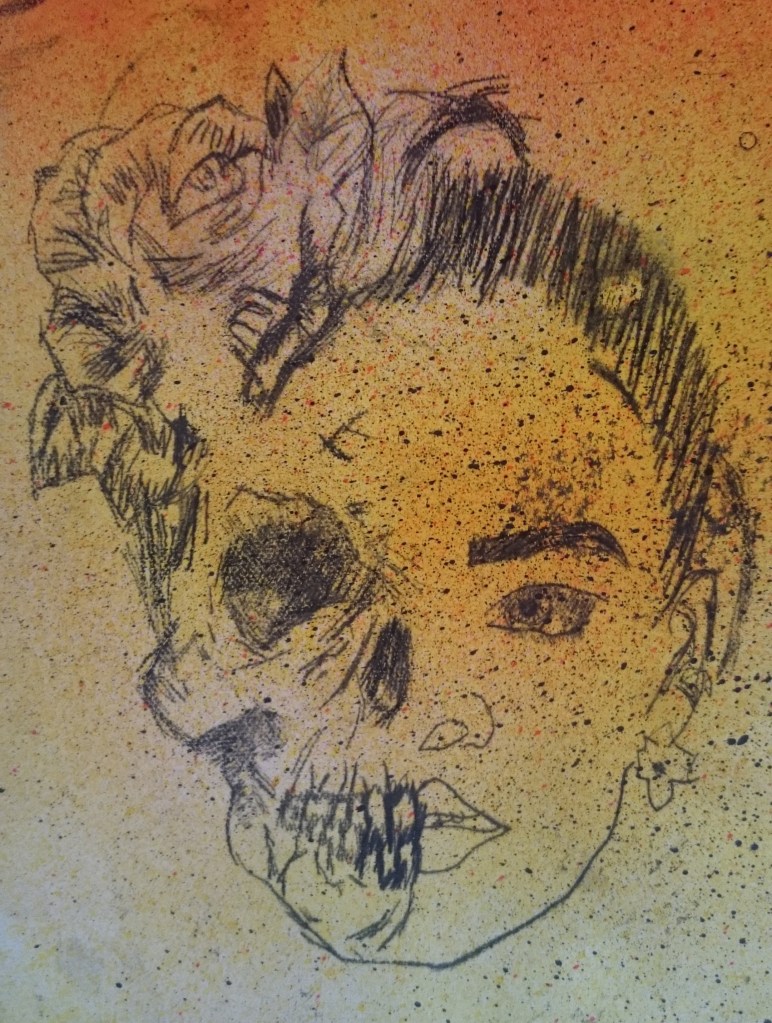 drypoint etching face image