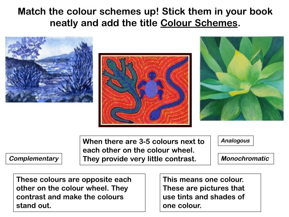 Types of colour schemes worksheet art lessons