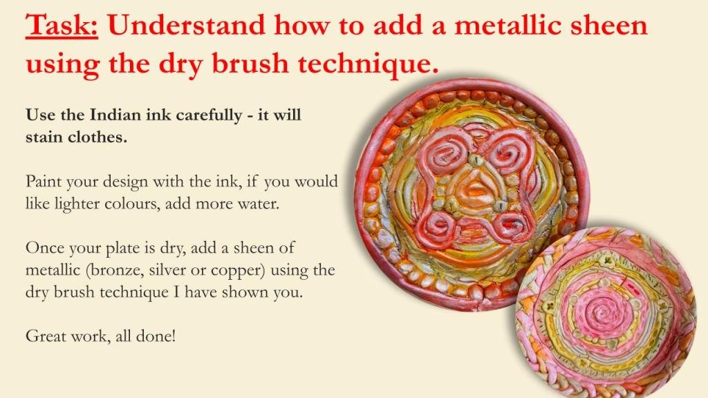 Clay coil bowls art lessons - indian ink decoration.