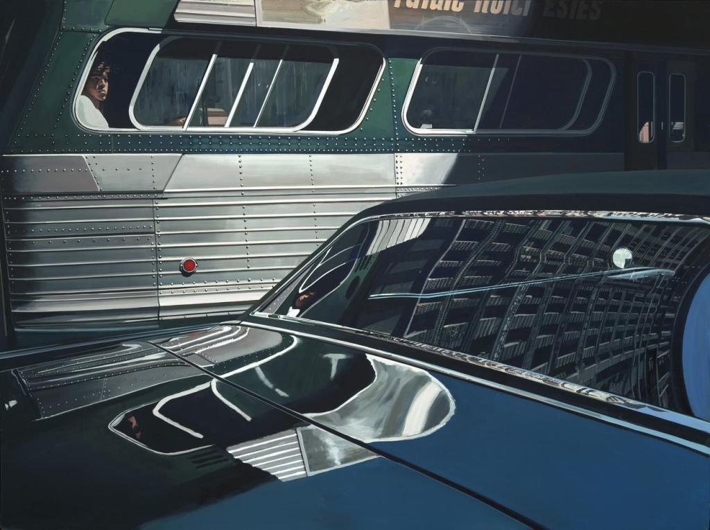 Richard Estes - Bus with reflection of the Flatiron Building - hyperreal painting