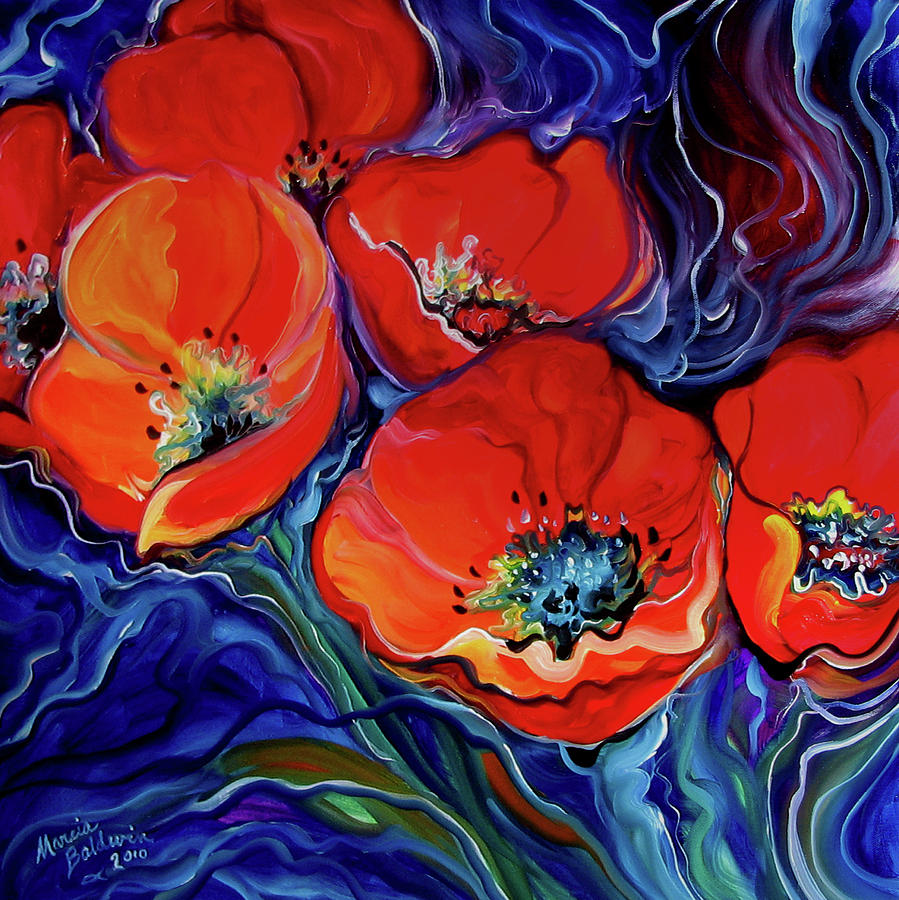 Marcia Baldwin Red floral abstract oil painting