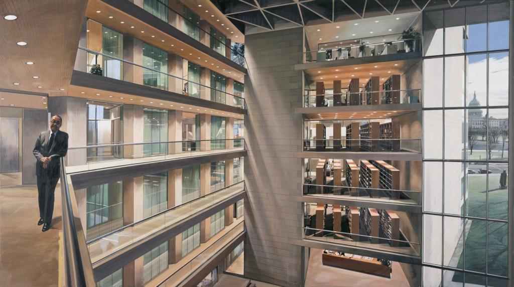 Richard Estes Portrait of I. M. Pei realistic oil painting