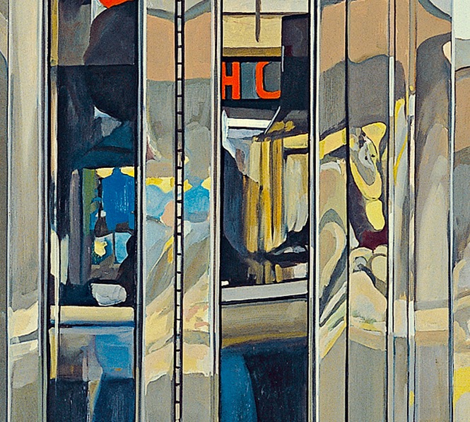 Richard Estes - Telephone Booths - close up painting