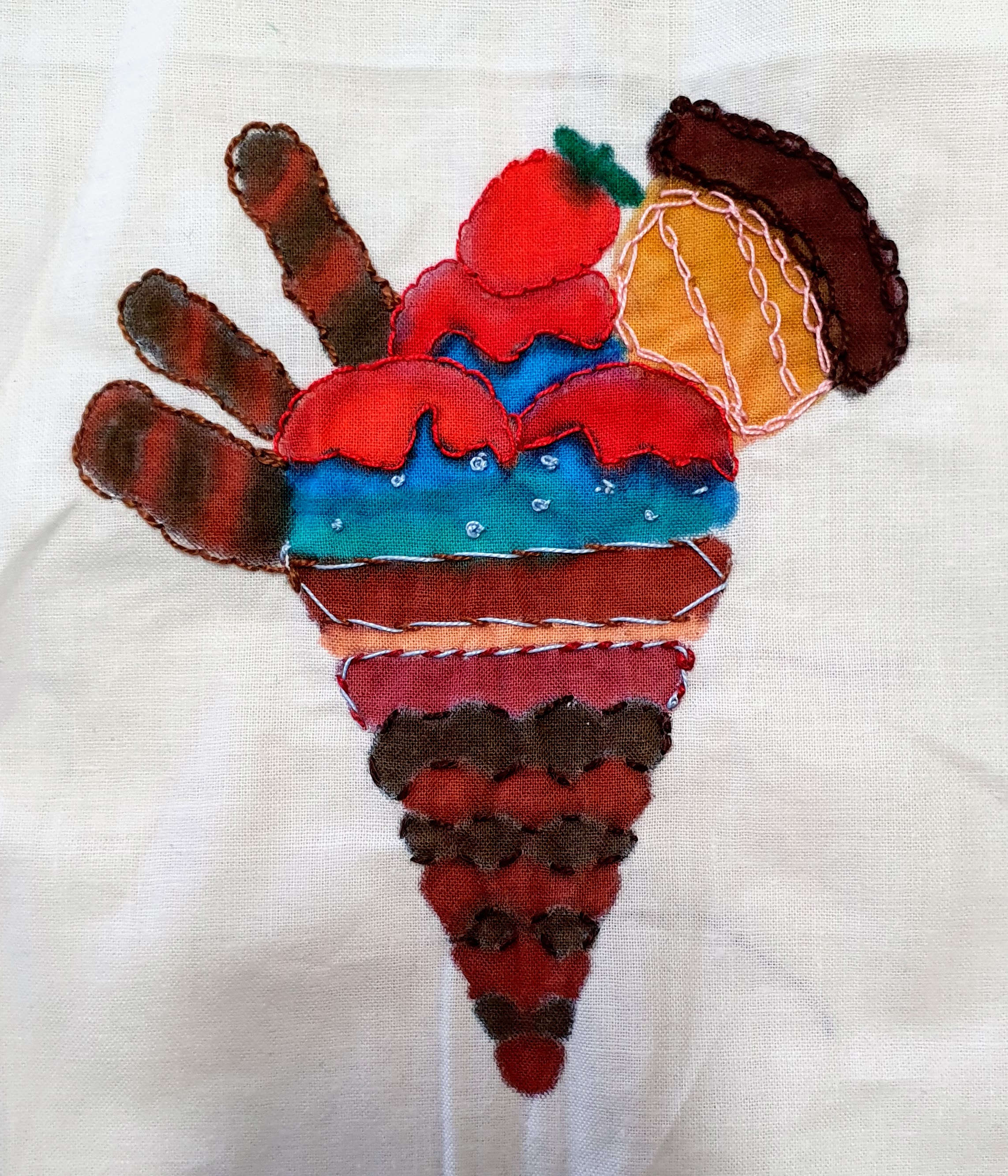 Hand embroidery art - ice cream