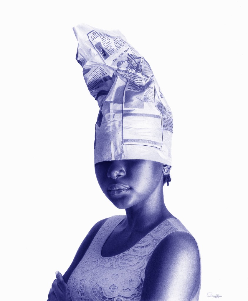 Oscar Ukonu - Disinformation of a republic - biro pen artwork - female portrait
