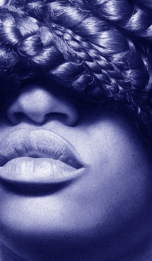 Oscar Ukonu - Lady with Braid close up- biro pen artwork - female portrait