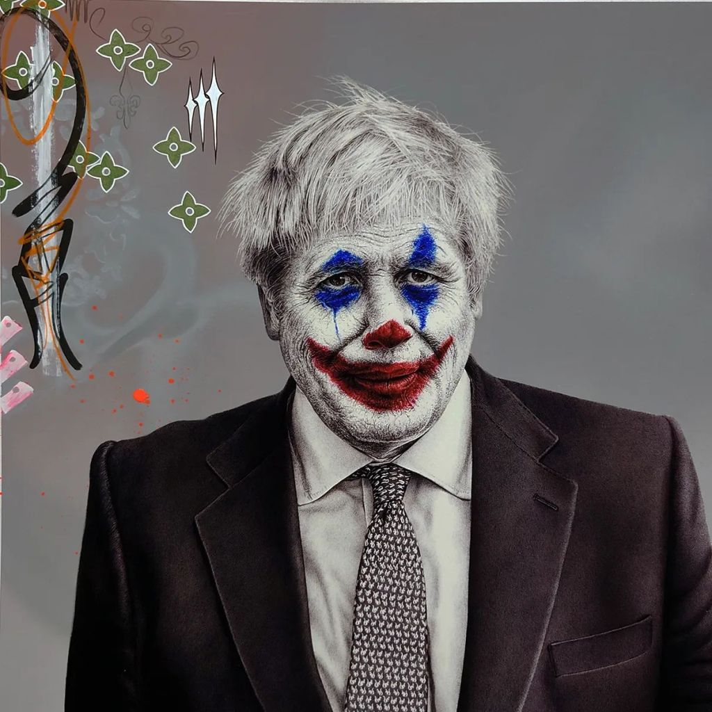 James Mylne biro portrait Boris Johnson clown