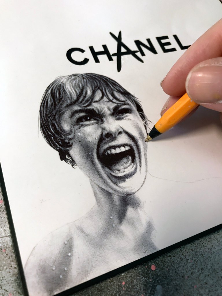 James Mylne - Chanel bag Psycho bag drawing close up