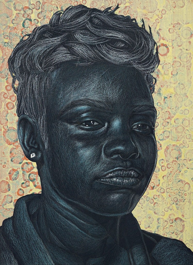 Alfred Conteh - Lil'' Bit Portrait Drawing. Charcoal, Acrylic and Conté on paper