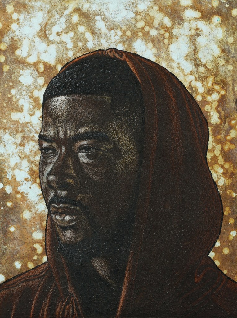 Aldred Conteh - Lil' E Portrait - Charcoal, Conté, Acrylic, Atomized Steel Dust on Paper - 11x15inch